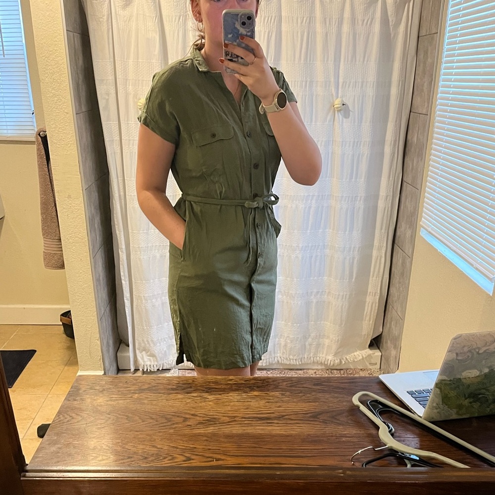 Green button down dress